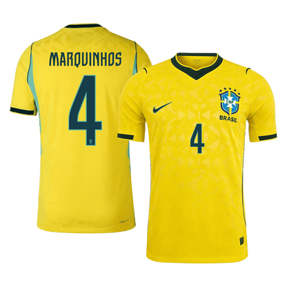 MARQUINHOS #4 Brésil Domicile Maillot - Coupe du Monde 2026 Jaune Joueur