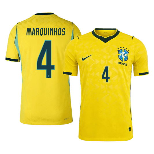MARQUINHOS #4 Brésil Domicile Maillot - Coupe du Monde 2026 Jaune Joueur