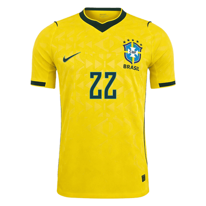 JOÃO PEDRO #22 Brésil Domicile Maillot - Coupe du Monde 2026 Jaune Joueur