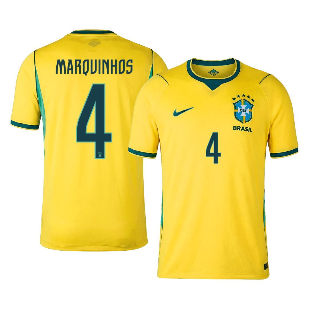 MARQUINHOS #4 Brésil Domicile Maillot - Coupe du Monde 2026 Jaune