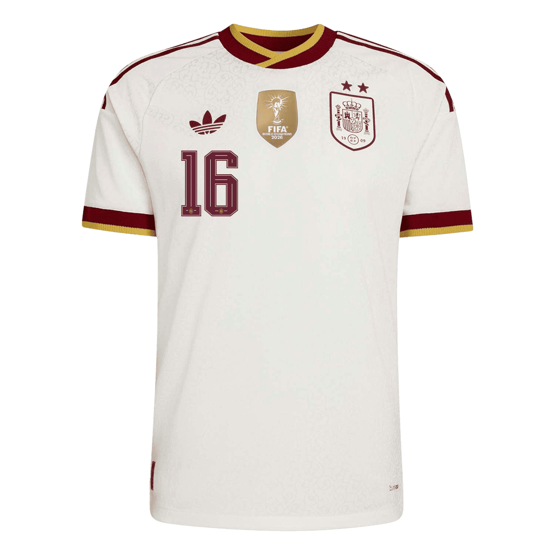 RODRIGO #16 Espagne Extérieur Maillot 2 Stars - Champion Edition - Coupe du Monde 2026 Blanc Joueur